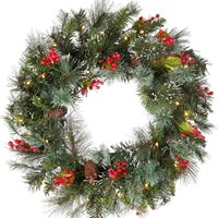 Dengan Video Cross Border Bestseller Dekorasi Natal Dalam Ruangan Hiasan Dinding Pintu Karangan Bunga 50x50cm Lampu LED Hangat Buah Berry Merah Pinus