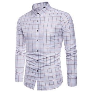 Camisa de vestir con botones para hombre Camisa de manga larga ajustada para trabajo <span class=keywords><strong>social</strong></span> y negocios Blanco a cuadros con bolsillos 2022 - Product Image 2