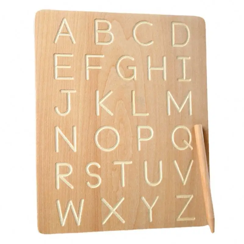 Papan alfabet bahasa Inggris, mainan belajar huruf Montessori, papan tulis kognisi huruf kayu untuk anak-anak