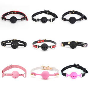 Jouets sexuels pour adultes en cuir noir, menottes BDSM, boule buccale pour gorge profonde avec chaîne pour équipement de bondage, collier en cuir érotique - Product Image 3