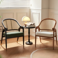 Fauteuil en bois de chêne massif avec dossier au design nordique en rotin véritable Chaises de salle à manger en canne française pour restaurant café