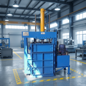 Presse à balles hydraulique manuelle pour cartons ondulés, 415V, haute productivité, motorisée, couleur bleue - Product Image 1