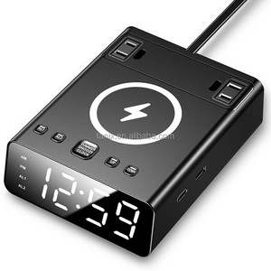 Digital Electronic Desk <strong>Bedside</strong> <strong>Clock</strong> with Dual Alarm Phone Charger AC Outlet Fast Wireless Charger 15W Modern Design - Product Image 1