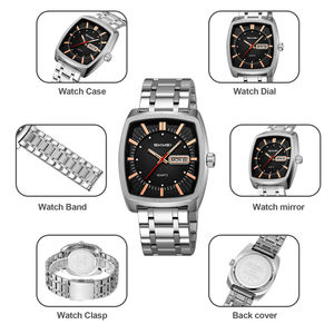 Montre pour homme Skmei 9354, style business, cadran carré argenté, mouvement à quartz, bracelet en acier inoxydable, étanche 3ATM, vente en gros - Product Image 2