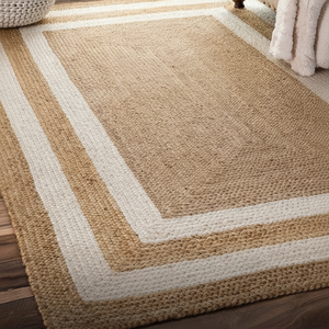 Alfombra de Yute Moderna, Geométrica, Ecológica, Antibacteriana, Antideslizante, de Pelo Corto, con Trenzado de Algodón Blanco para Ejercicio en Casa, Camping y Uso Diario - Product Image 2