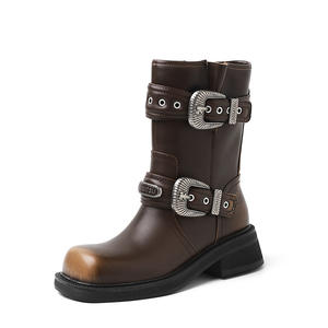 Usine en gros nouveau 2024 talon épais cheville polissage couleur moto cavalier bottes femmes chaussures - Product Image 6