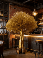 Arbre Banian Artificiel Doré de Luxe Personnalisable SP de 5,5 m - pour la Décoration Intérieure de Restaurant, Hôtel, Centre Commercial, Villa, SPA, Café