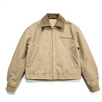 Veste de travail d'hiver pour homme en toile, style vintage, en jean délavé, réversible, épaisse, marron, avec col contrastant, fermeture éclair et doublure matelassée