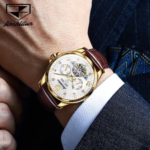 Jsdun 8926 reloj mecánico automático para hombre correa de cuero genuino reloj esqueleto diseño moda 50M impermeable hombre reloj de pulsera - Product Image 4