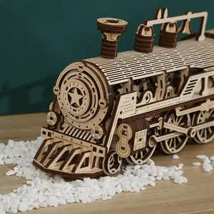 厂家直销齿轮蒸汽火车248件3d益智玩具木制拼图