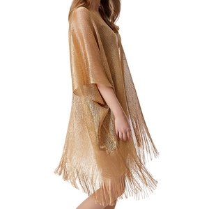 Écharpe de plage fendue en soie or et argent avec manches, grande écharpe de protection solaire pour femme, châle tendance - Product Image 3