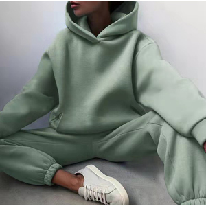 Conjuntos deportivos de forro polar para mujer, Sudadera con capucha y pantalón largo, ropa activa, chándal de dos piezas - Product Image 1