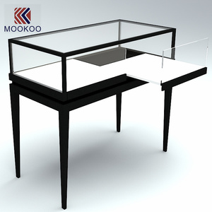 Gabinete de exhibición con iluminación LED de cristal dorado personalizable, tienda elegante y escaparate de joyería, soporte de mostrador - Product Image 1