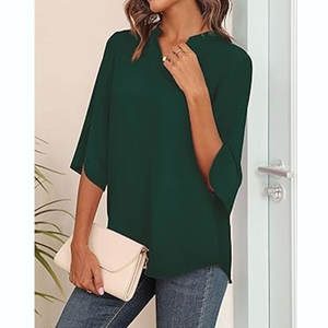 <span class=keywords><strong>Blusa</strong></span> de gasa de moda de verano informal elegante para mujer Tops de talla grande Diseño de logotipo frontal Camisa de señora - Product Image 6