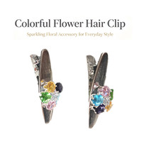 Pinces à cheveux en cristal argenté de luxe avec strass colorés et fleurs en perles décoratives pour femmes, 2 pièces/ensemble