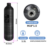 Bouteilles de gaz en fibre de carbone portables TUDIVING CE 1.1L 30mpa 4500psi 300bar haute pression pour PCP, paintball, sauvetage et plongée sous-marine