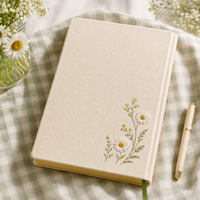 Journal de gratitude LABON avec broderie botanique, carnet en tissu de lin à pois, bords dorés, logo personnalisé, cadeau bien-être