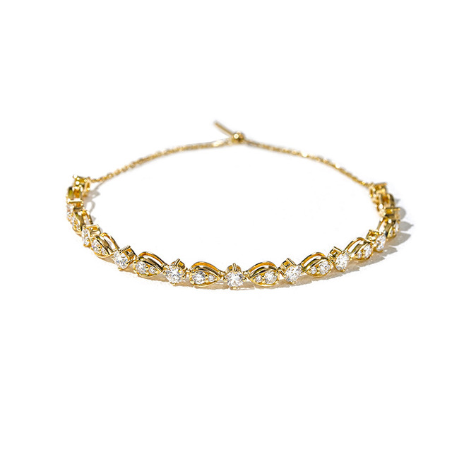18k Yellow Gold DEF VVS Round Brilliant Cut Lab Diamond 3.2mm 1.8mm 2.6mm 7inches Lab Diamond Tennis Chain