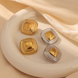 Pendientes <span class=keywords><strong>de</strong></span> <span class=keywords><strong>dos</strong></span> tonos para mujer <span class=keywords><strong>de</strong></span> acero inoxidable chapado en oro <span class=keywords><strong>de</strong></span> 18K, pendientes <span class=keywords><strong>de</strong></span> joyería <span class=keywords><strong>de</strong></span> moda cuadrados hinchados, pendientes gruesos <span class=keywords><strong>de</strong></span> estilo Ins - Product Image 2