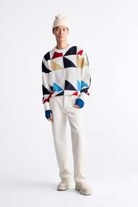 Logotipo personalizado OEM y ODM Hombres Intarsia Suéter de manga larga de punto de invierno de cuello redondo de punto de algodón Suéteres de los hombres - Product Image 5