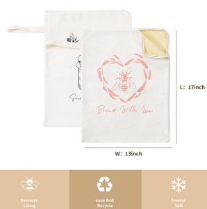 Sac à pain en coton naturel et cire d'abeille bio réutilisable, fermeture éclair large, sac de courses facile d'accès - Product Image 2