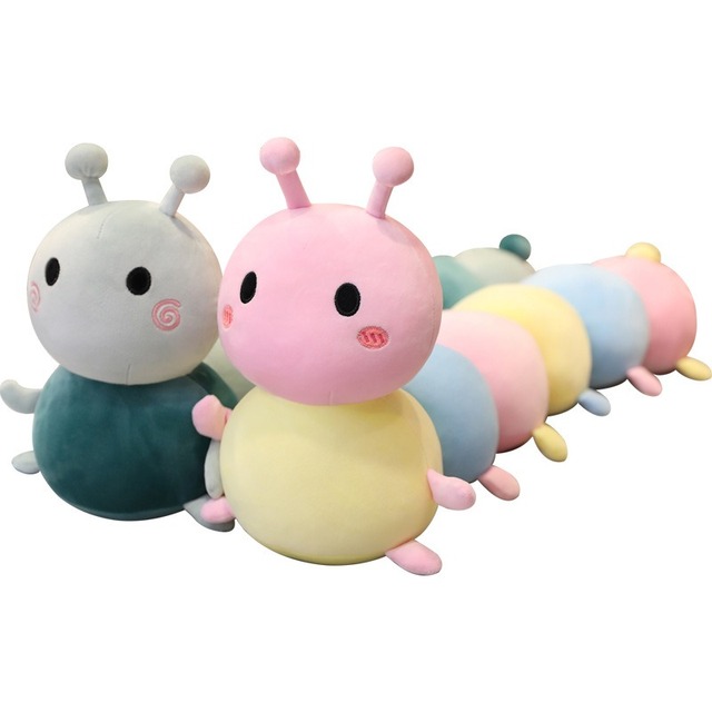 In Stock Fast Shipping Colorful Caterpillar Backrest Pillow Stuffed Pink Caterpillar Plush Toys for Children Birthday Presents