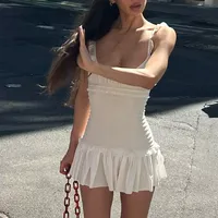 Robe Courte Plissée à Volants pour Femme, Style Urbain, Printemps, Couleur Unie, Sexy et Élégante, Vente en Gros ODM, Faible MOQ, Blanc