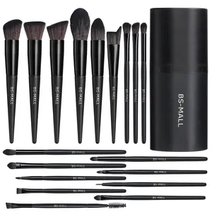 New Design Makeup Brush BS-MALL 18 Piece Black Private Label Synthetic Makeup Brushes with Cylinder Makeup Brush Holder