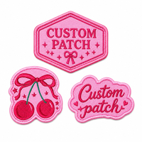 Écusson brodé personnalisé à coudre, rose, mignon, motif cerise, nœud, étoile, appliqué, badge, design Velcro pour chapeau, sac, vêtements