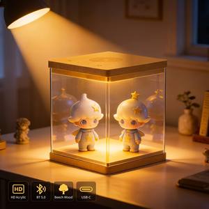 Vitrina de acrílico con altavoz inalámbrico, máquina de ruido blanco, madera de haya natural, recargable por USB, expositor de coleccionables al por mayor - Product Image 4