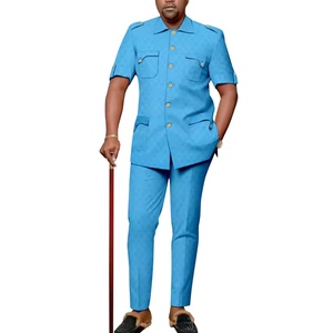 Costume Dashiki Africain Brodé pour <span class=keywords><strong>Homme</strong></span> – <span class=keywords><strong>Chemise</strong></span> à Manches Courtes Boutonnée + Pantalon Long – Ensemble 2 Pièces Décontracté pour Mariage – 100% Coton - Product Image 4