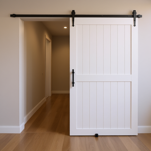 Porte coulissante de grange 48 x 84 pouces, panneau MDF, surface finie PVC, style ferme, avec kit de quincaillerie, taille personnalisée - Product Image 2