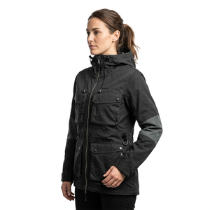 Hooded Waterproof Workwear Jacket With Zipper Closure And Multiple Pockets Winter Style Regular Fit Unisex Black Canvas - Product Image 1