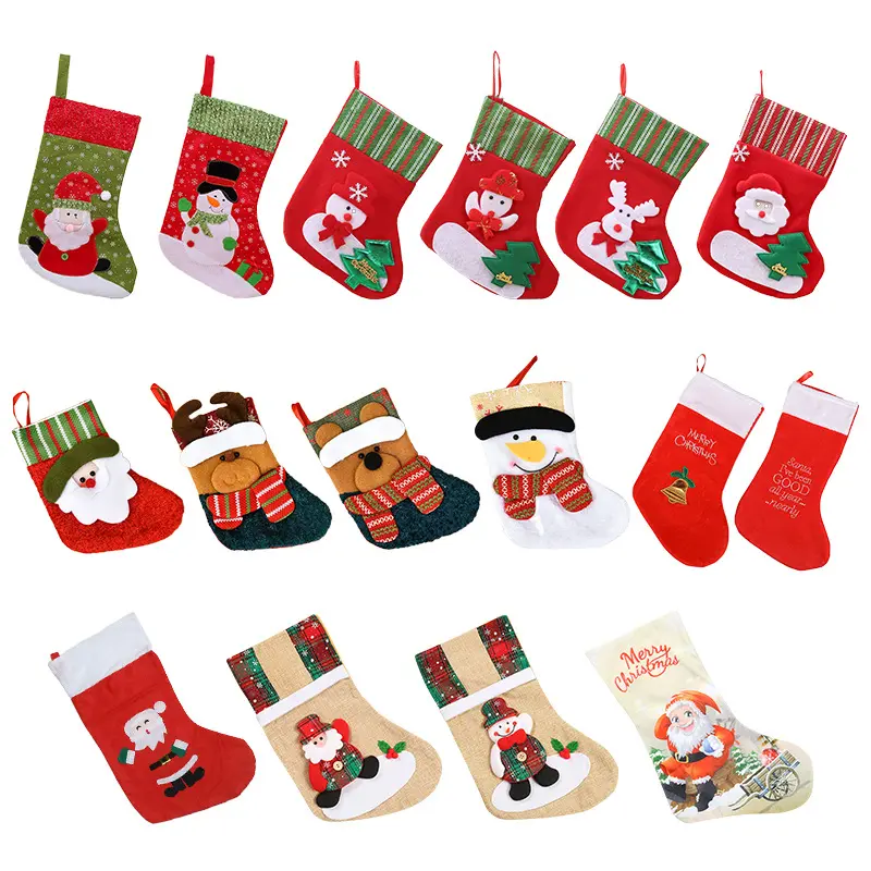 Christmas Stockings Socks with Snowman Elk Printing Candy Gift Bag Fireplace Xmas Tree New Year christmas decorations for home