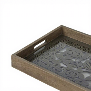 Bandeja de Servir Moderna REHMAN CRAFT, Tallada a Mano en MDF, con Diseño Floral Recortado, Forma Rectangular, con Asas, Funciones de Almacenamiento y Decoración - Product Image 5