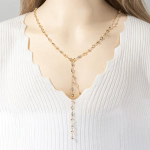 Длинное Y-образное христианское ожерелье в богемном стиле из позолоченного сплава 14K, цепочка на ключицы, золотисто-серебристого цвета, для летнего отдыха - Product Image 1