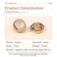 Boutons-pression en alliage de zinc incrustés de cœurs, motif diamant doré mignon, lavables, à coudre pour chemises, pulls, manteaux et poignets pour femmes