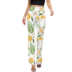 Image personnalisée pantalon large évasé décontracté pour femmes tissu tissé doux respirant taille moyenne braguette à glissière automne tenue de bureau froissée colorée - Product Image 6