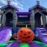 Château gonflable commercial d'Halloween à thème hanté, avec toboggan, pour fêtes, en forme de citrouille, en PVC