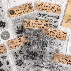 花卉系列硅胶透明邮票儿童手帐印章复古植物花卉期刊装饰源材料