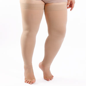 Medias de Compresión de Nylon hasta el Muslo, sin Pie, para Mujer, Tallas Grandes, Anti Varices y Edema, Graduadas de 20-30 mmHg, Color Negro Personalizado - Product Image 6