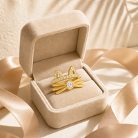 Bague tendance en acier inoxydable plaqué or 316L, motif chat, étanche, hypoallergénique, avec zircone cubique, bijoux pour femmes, vente en gros, design personnalisé
