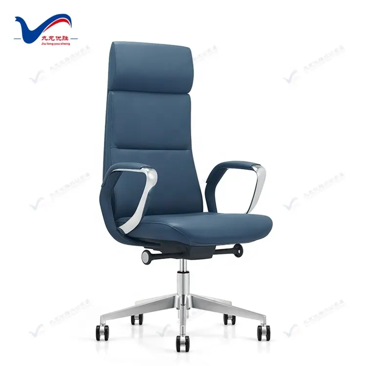 Geformter Schaumstoff mit hoher Rückenlehne Executive Office Chair Leder Aluminium Armlehne Manager Bürostuhl Drehbarer Bürostuhl Ergonomisch