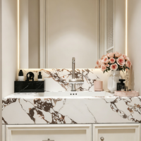 Ensembles de meubles-lavabos de salle de bain de luxe en marbre, meubles-lavabos en bois avec miroir LED encadré et vasque intégrée, OEM ODM personnalisé
