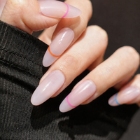 Faux ongles à presser minimalistes, longs, en forme d'amande, avec base nude transparente brillante, pour usage quotidien, décontracté ou de fête