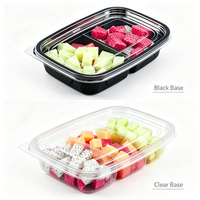 Boîte à fruits en plastique PET multi-compartiments transparente jetable pour la vente en gros, barquette alimentaire à 2/3/4 compartiments avec couvercle, épaisseur 1 mm, rectangulaire