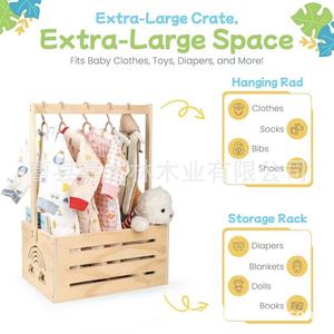 Estante de madera para guardar ropa de bebé con perchas, color madera natural, 34,4x23x54,5 cm, para organización de bebés de 0 a 12 meses - Product Image 3