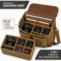 Sac messager vintage en toile cirée pour appareil photo, avec garniture en cuir imperméable, sac à bandoulière pour appareil photo reflex numérique, vente en gros