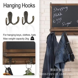 Retro Wooden Wall Mounted Rack 15.2x8 Inch With <b>Hooks</b> And <b>Shelf</b> For Entryway Key Mail Storage Organization - Product Image 2