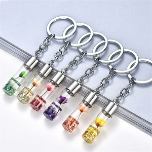New Hot Sale Plant Dried Flower Glass Bottle Pendant Keychain Pendant Forest Everlasting Flower Key